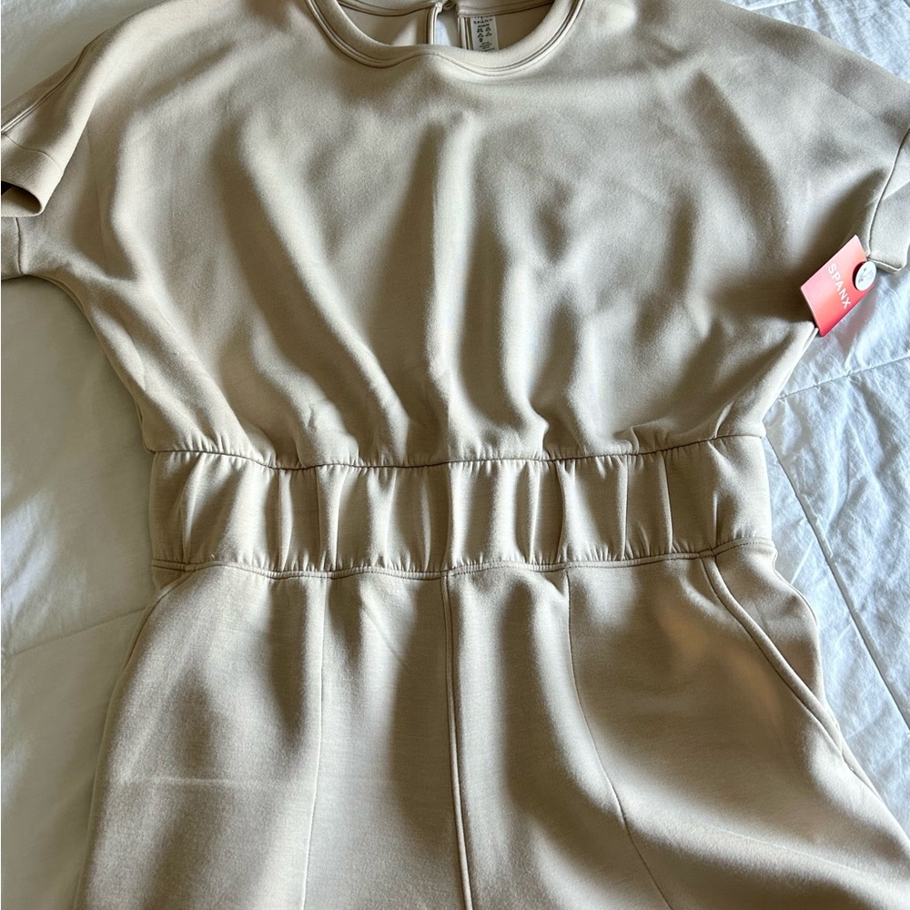 SPANX Tan Ankle Cropped Pants with Elastic Details
